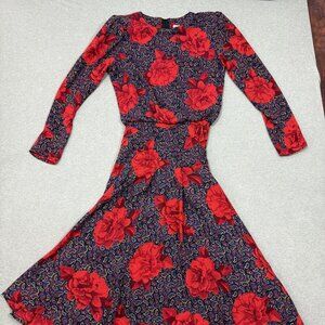 70's Kono New York Drop Waist Dress Midi 3/4 Sleeve Medium